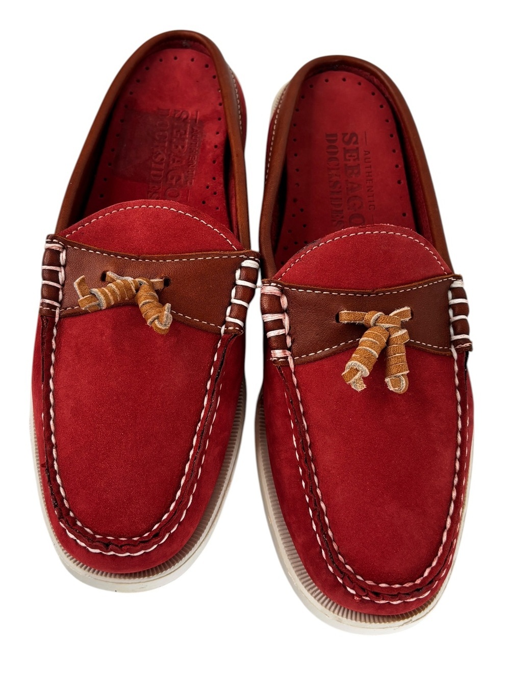 Sebago Docksides Mules Slip On Shoe Womens 7.5 Red Brick Suede Leather Preppy
